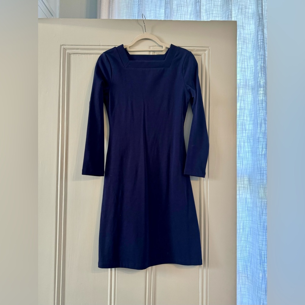 J. Peterman Size S Navy Blue Cotton/Spandex Dress